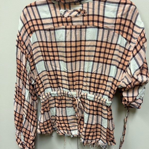 We the Free Free People Plaid Boho Button Up Top Sz S Small - Picture 7 of 7